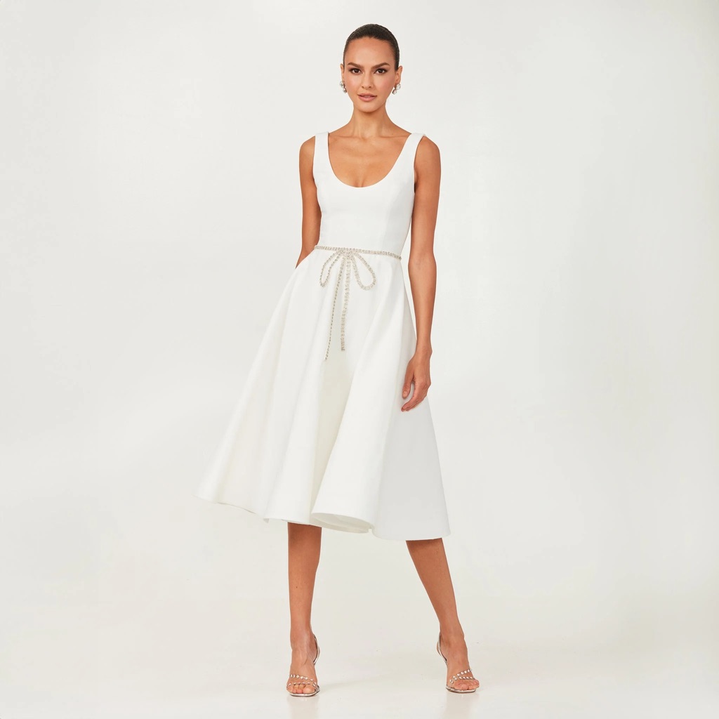 Helsi Helena Sleeveless Crystal Bow Fit & Flare Midi Dress In Off White